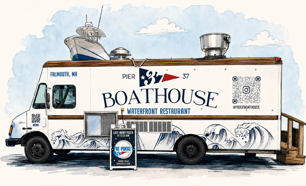 Watercolor illustration of the Pier 37 Boathouse food truck
